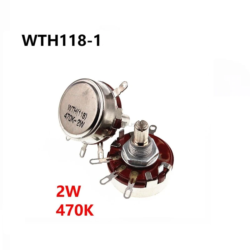 2PCS WTH118 2W 1A Potentiometer 1K 2.2K 4.7K 10K 22K 47K 100K 470K 1M WTH118-2W Round Shaft Carbon Rotary Taper Potentiometer