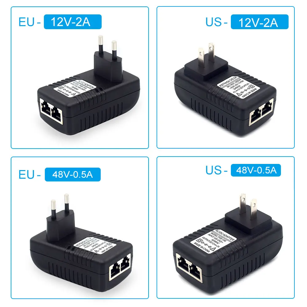 CCTV Security AC 110V-240V to DC 12V 15V 24V 48V 0.5A 1A POE Injector power adapter Ethernet IP Camera Phone PoE Power Supply