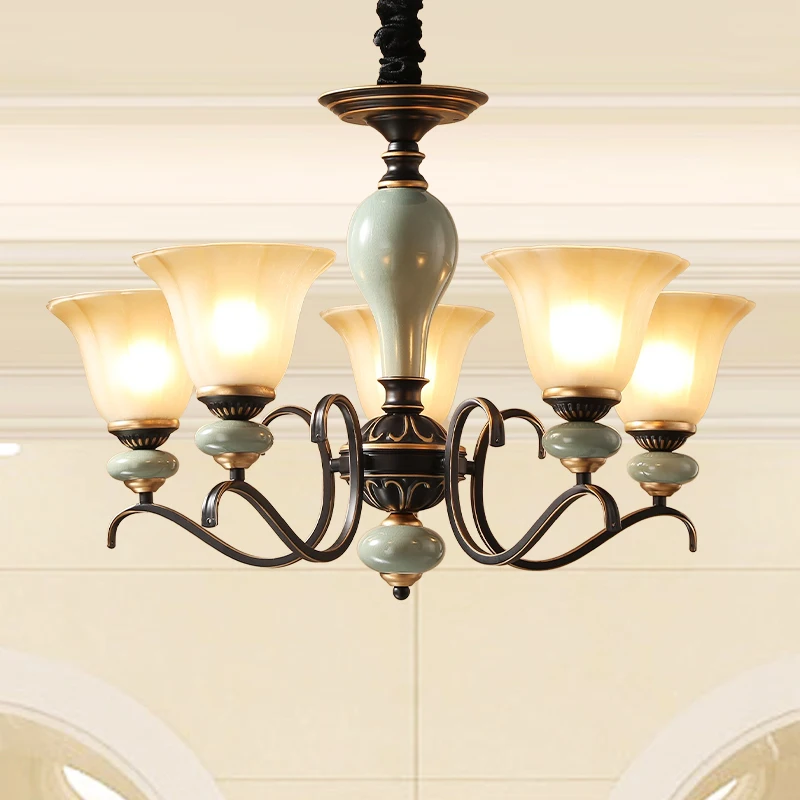 Vintage American European Style Iron Ceramic Grand Luxury Chandelier for Living Room Bedroom Dining Room Multi Size Lighting