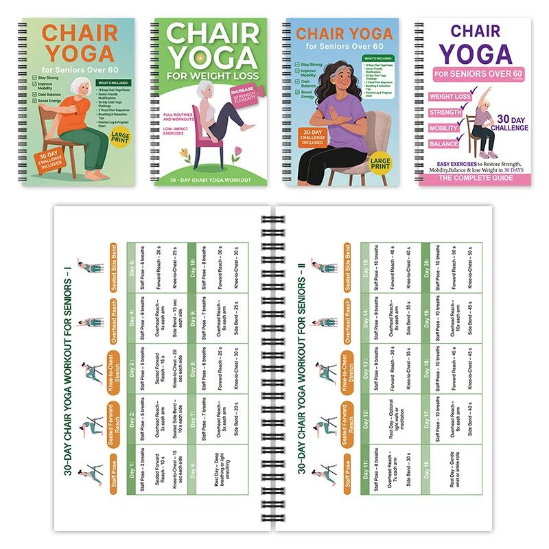 New 30-Day Chair Yoga For Weight Loss Spiral Notebook, Daily Home Workouts For Seniors Beginners Adults Simple Illustrated Guide