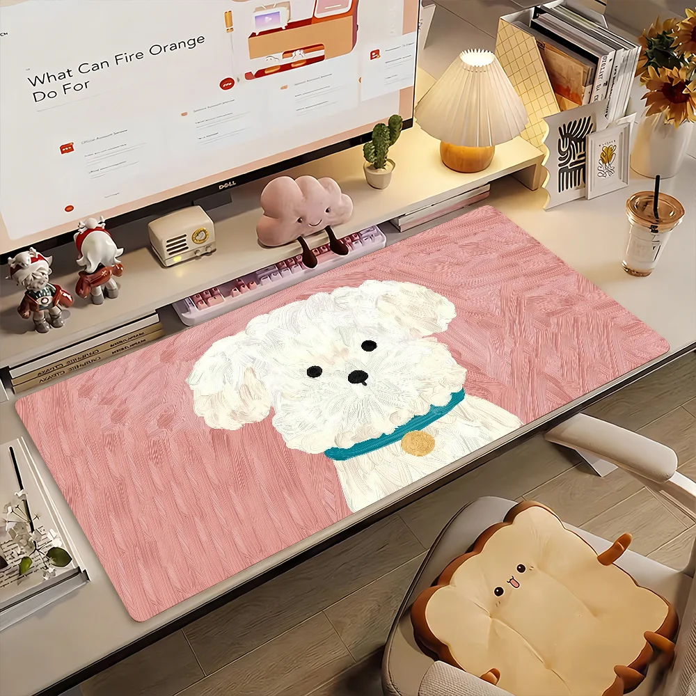 Cute Sherry Small Puppy Dog MousePad Non-slip Locking Edge DeskMat PC Laptop Accessories Rubber Office Keyboard Game 350x900x3mm