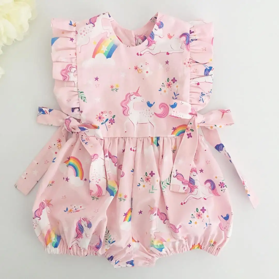 Toddler Baby Girls Ruffle Romper Infant Newborn Baby Cartoon Print Jumpsuit Summer Flower Baby Girls Clothes Baby Costumes