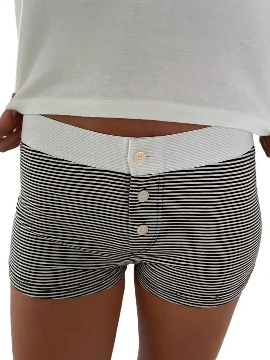 

Women Low Waist Striped Button Closure Lounge Shorts Sleepwear