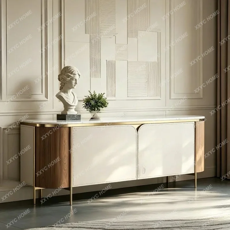 XX Solid wood saddle leather TV cabinet coffee table combination rock slab countertop advanced feeling furniture