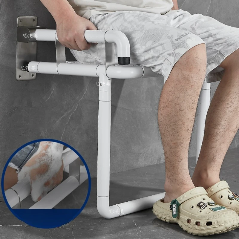 Foldable Bathroom Shower Chair - Anti-Slip Wall-Mounted with Adjustable Height, ADA Compliant for Elderly & Disabled