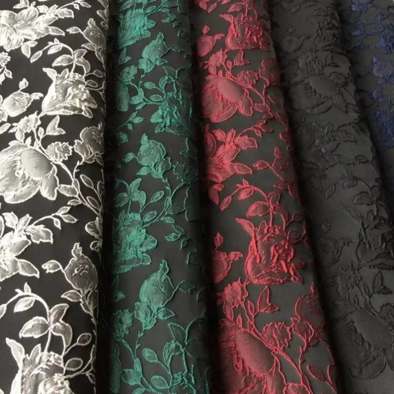 Black Jacquard Fabric Spring Autumn Skin Friendly Breathable Dress Trench Coat Curtain Tablecloth Handmade DIY Craft Material