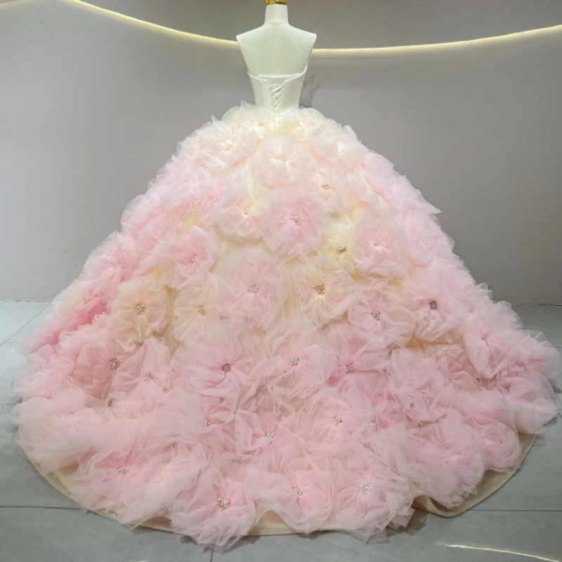 Roze Quinceanera Jurken Uit De Schouder Kralen Kristal Tiered Party Verjaardag Sweet 16-jurk Vestidos 15 Anos