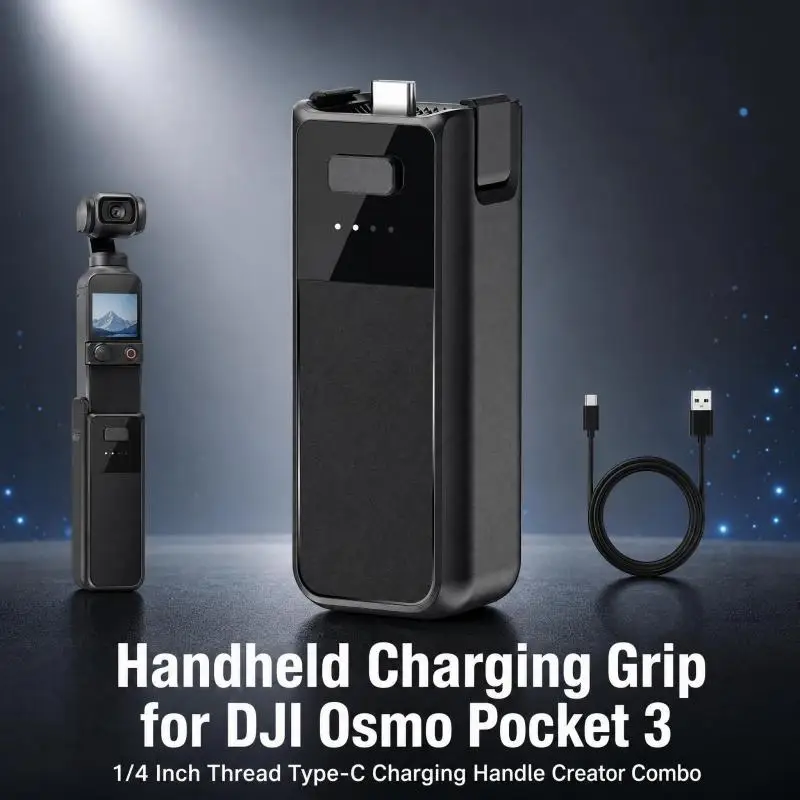Handheld Charging Grip Power Bank for DJI Osmo Pocket 3, 1/4 Inch Thread Type-C Charging Handle Battery Creator Combo
