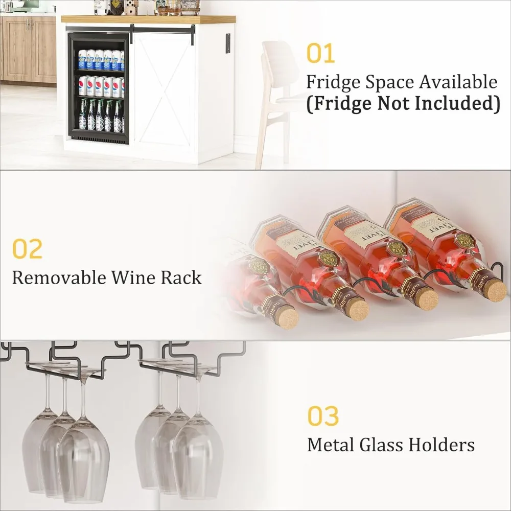 خزانة بار القهوة مع مساحة للثلاجة، خزانة النبيذ في المزرعة مع رف، مخرج طاقة لغرفة المعيشة في المطبخ وغرفة الطعام، أبيض