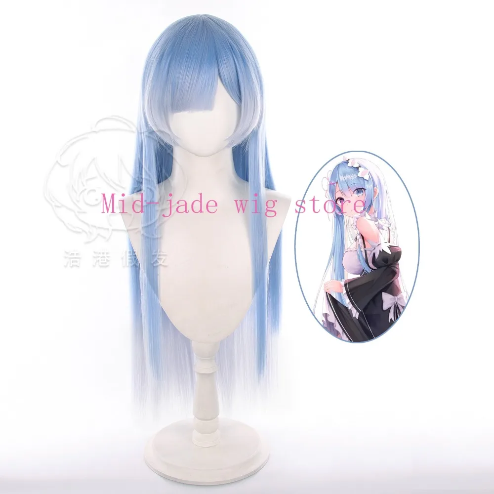 Re:Zero Rem Cosplay Wig with Realistic Scalp and Gradient Long Hair for Christmas Cosplay Parties and Winter Anime Events