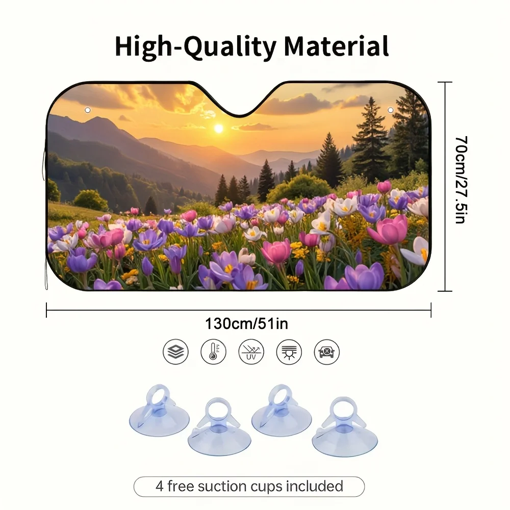 1pc Mountain Flower Sunset Car Sun Visor, Perfect For Family Commutes And School Runs, Reduces Sunlight Exposure And Enhances Co