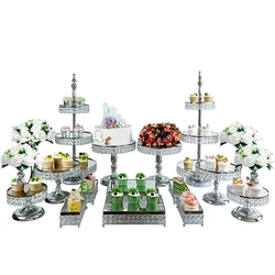 6-18Pcs/lot Cake Serving Stand with Crystal Pendants Dessert Cupcake Pastry Candy Display Plate Crystals for Wedding Event Party