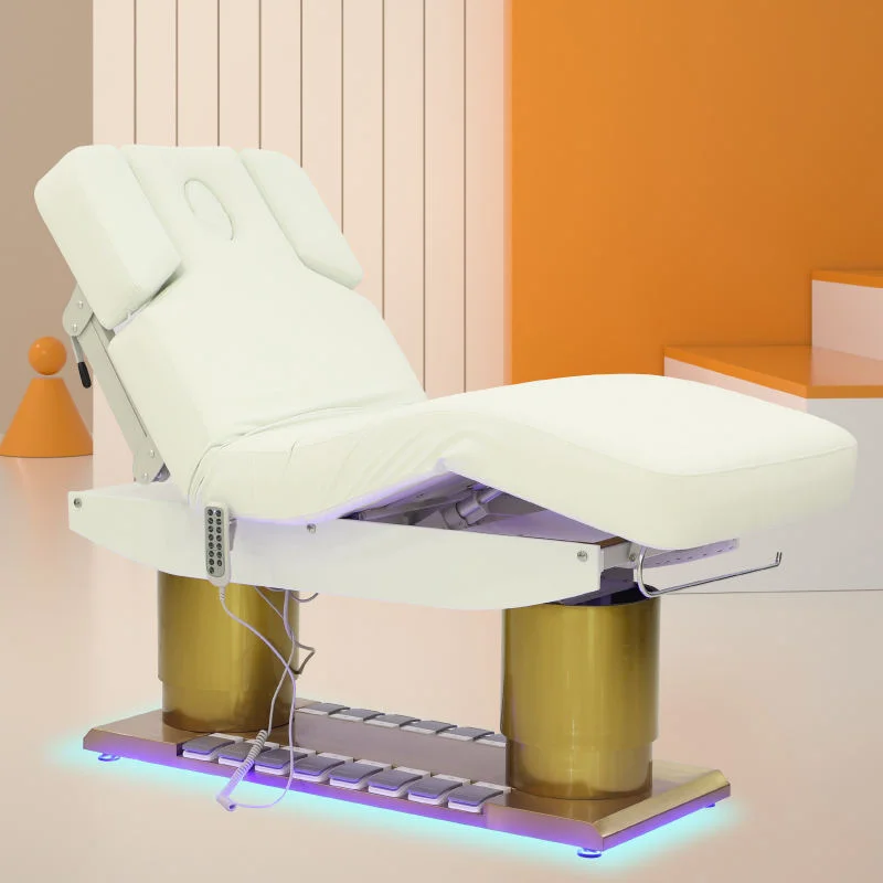 

Electric Massage Bed, 4 Motor PU Leather Heated Spa Bed, 63-85cm Adjustable Salon Beauty Table with LED Light, Heavy Duty