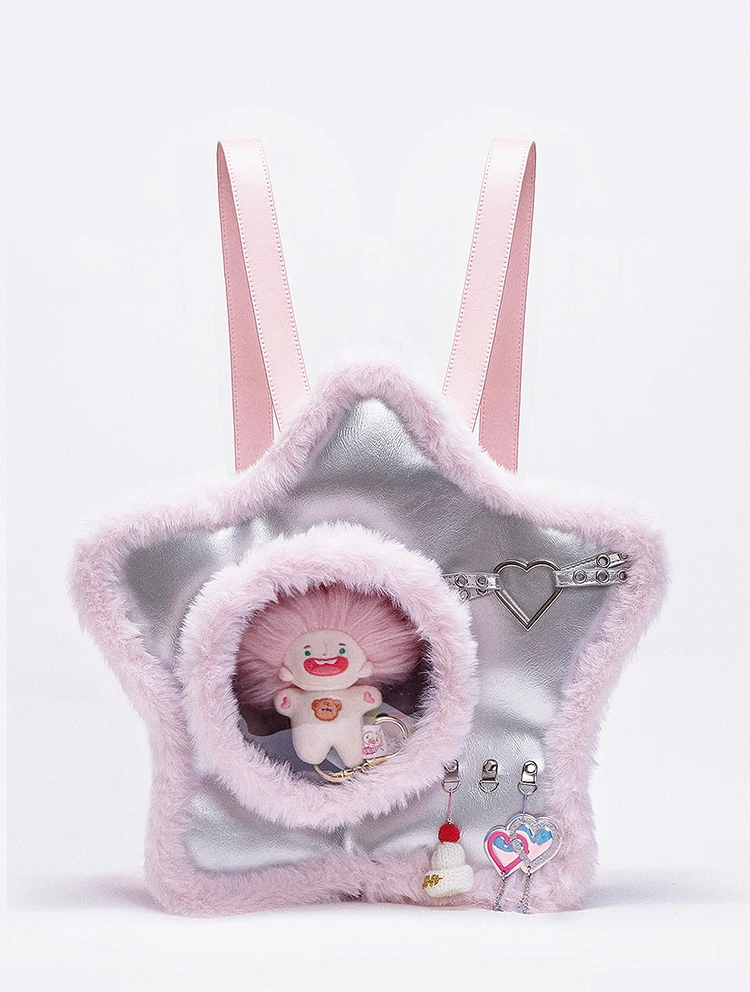 Sweet Lady Star Shape peluche Itabag zaini di grande capacità in metallo Casual borsa a tracolla da donna in tinta unita