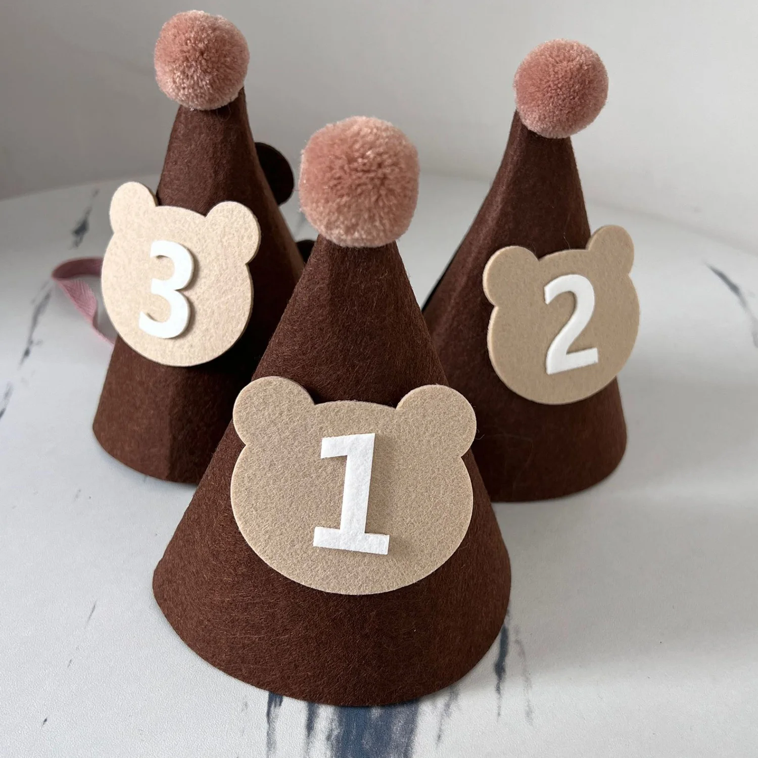 Birthday Hat Kids Brown Coffee Bear Hat 1st 2nd 3rd Year Old Baby Cap The First One 2 3 Year Birthday Party Supplies Photo Props