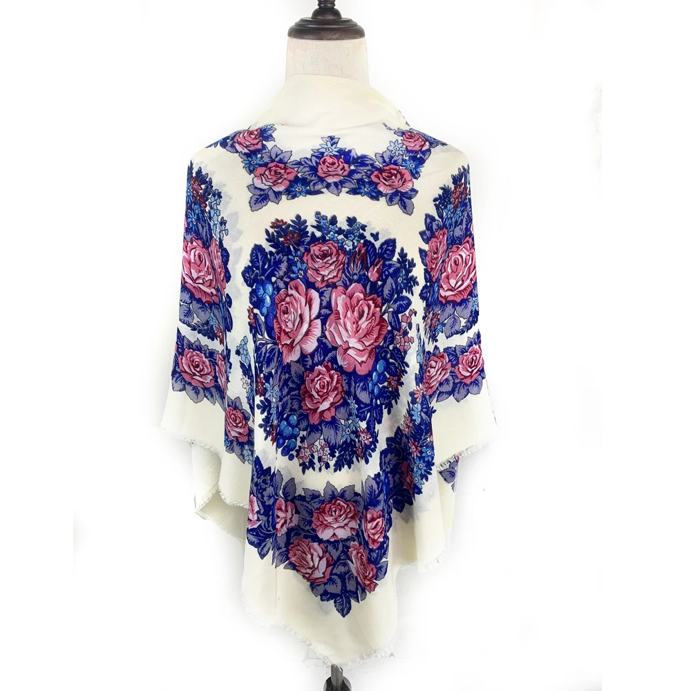 

120*120cm Breathable Thin Russian Square Scarf Women Luxury Floral Print Bandana Shawl Foulard Femme Beach Stole Lady Wraps