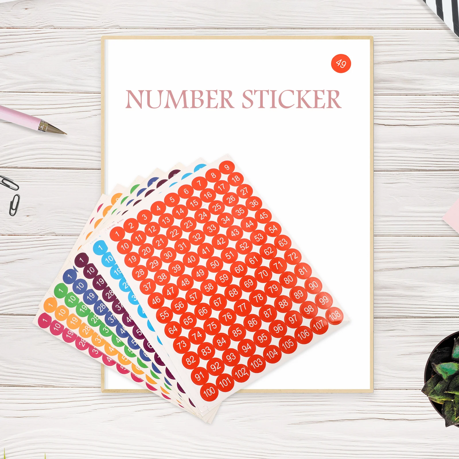 

1 Bag Self-Adhesive Serial Number Stickers Paper Round Labels 1-108 for Home Gift DIY Candy Decoration