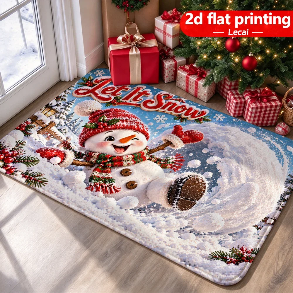 Merry Christmas Doormat Happy Let It Snowman Welcome Rug Winter Holiday Room Accent Floor Mat 2D Flat Printing Area Rug