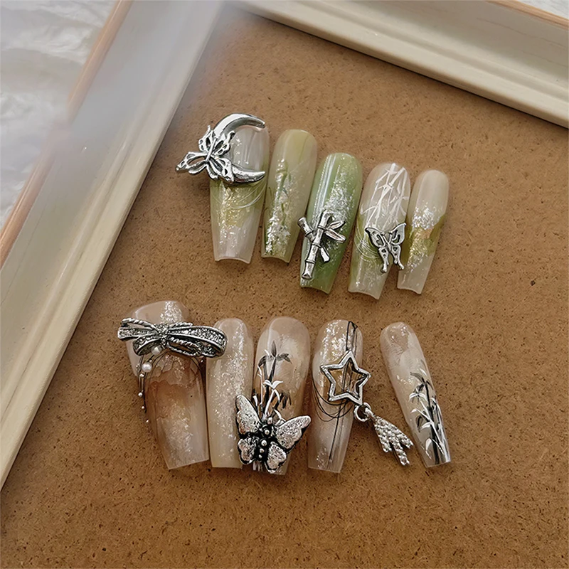 10Pcs Bow Nail Diamond Square Flashy Star Moon Alloy Personality Decoration Stereoscopic Nail Accessories Nail Salon Nail Artist