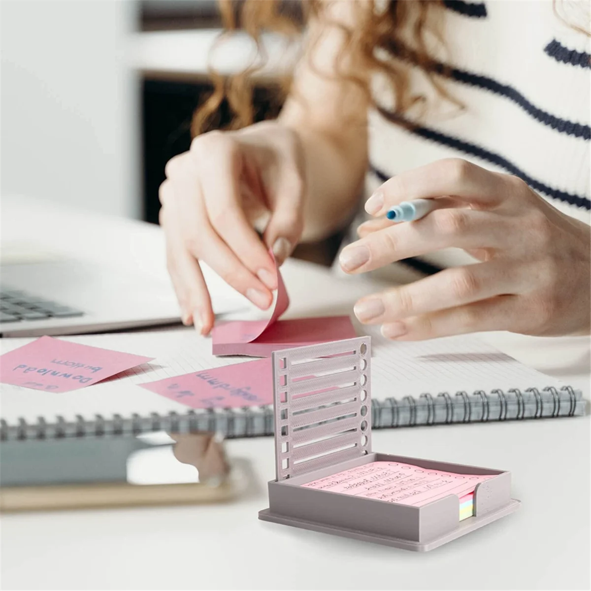 Sticky Note Holder with Stencil, Sticky Note Dispenser Compatible with Note, Note Organizer for Note Pad,B