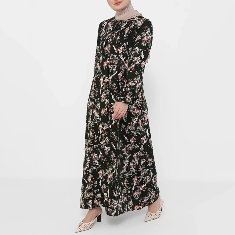 

Round Collar Long Sleeve Maxi Dress Exquisite Printed Muslim Femme Boubou Robe Vintage Dresses For Women Abaya Fashion Newest