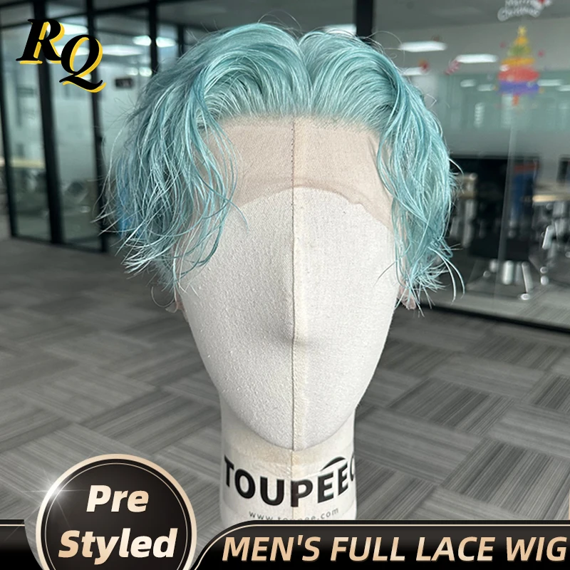 Pre Styled Men's Wig 100% Real Human Hair Transparent Lace Male Wigs Men's Capillary Prosthesis Hair System Replacement Pre Cut