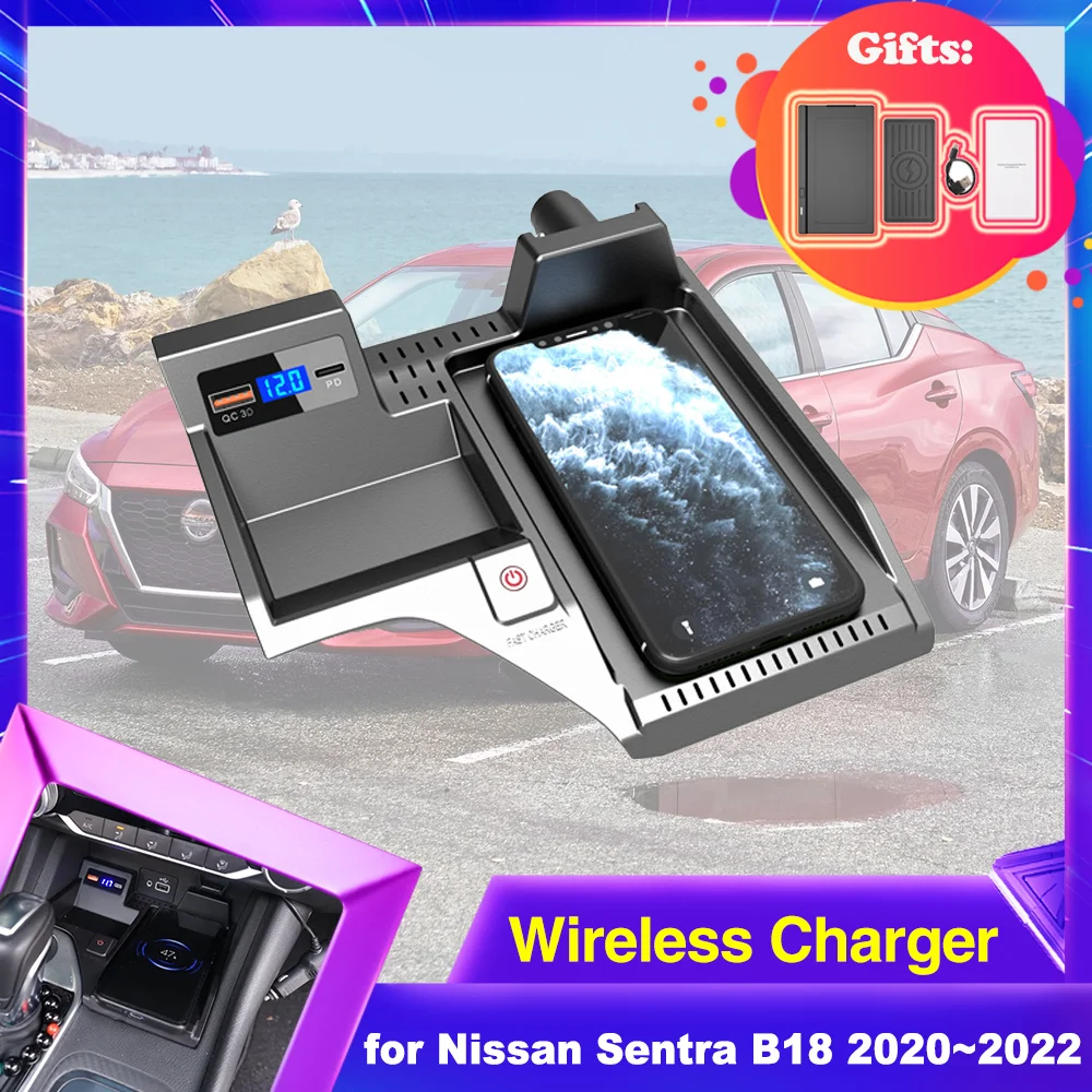 

15W Car Wireless Charging Pad for Nissan Sentra Sylphy B18 8th Gen 2020 2021 2022 Phone Fast Charger Plate Panel Tray Accessorie