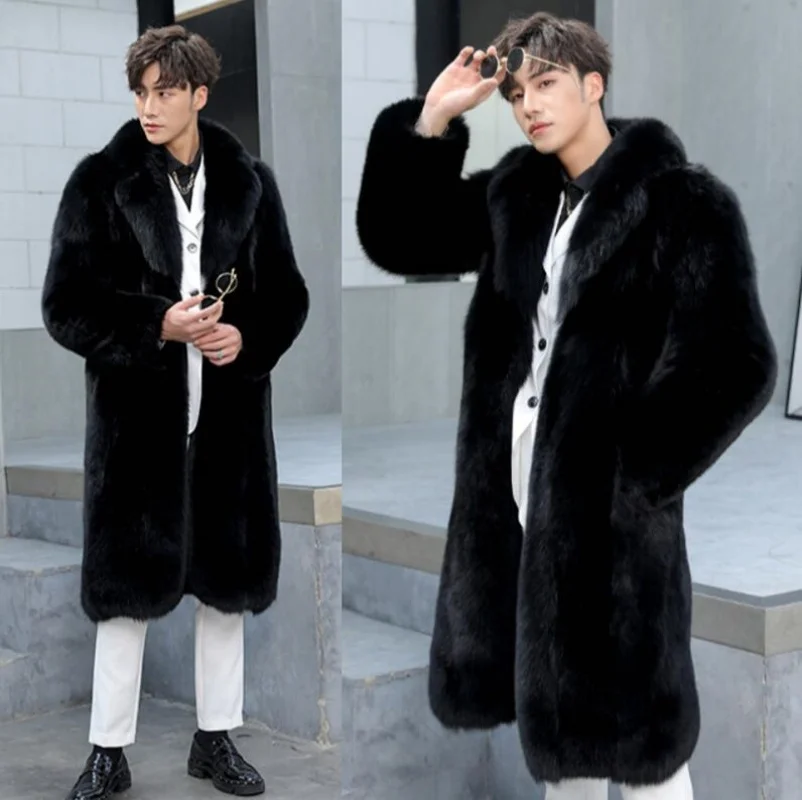 

Autumn and Winter Men's Faux Fur Large Lapel Fur Long Men's Faux Fur Jacket fashion thicken Men's Overcoat Mens Clothing