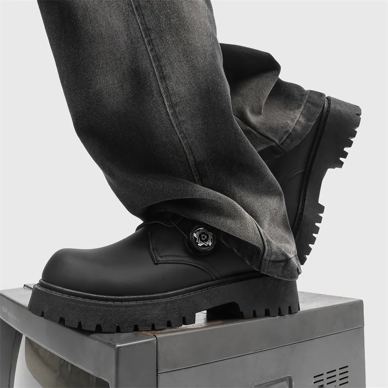 2026 New Mens Matte Derby Shoes British Workwear Zipper-Trimmed Casual Shoes Big Round-Toe Black Leather Footwear for Daily Wear