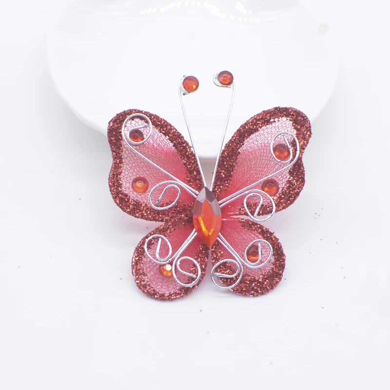 4pcs Powder Resin Embellished Wire Mesh Butterfly Appliques for Clothes Hat Shoes Sewing Patches DIY Headwear Hair Clips Decor