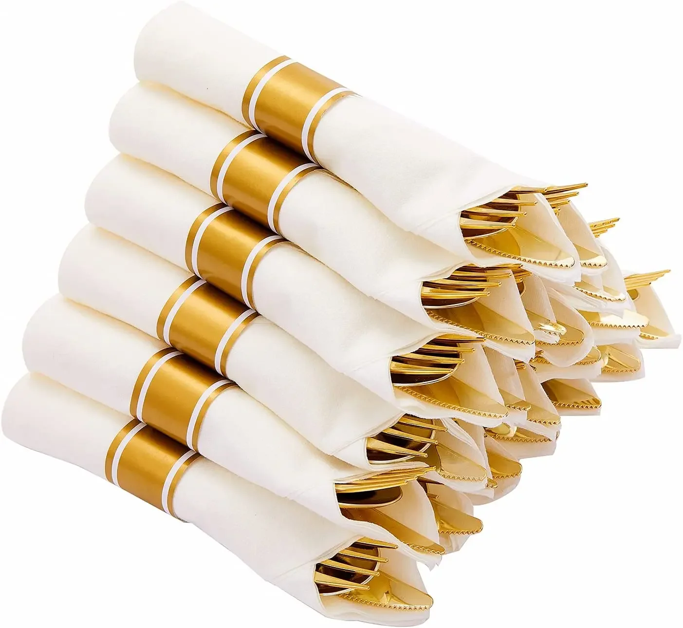 12PCS  Disposable Cutlery Set Wedding Napkin Paper Towel Pre-Rolled Plastic Tableware Set Silverware Birthday Party Decoration