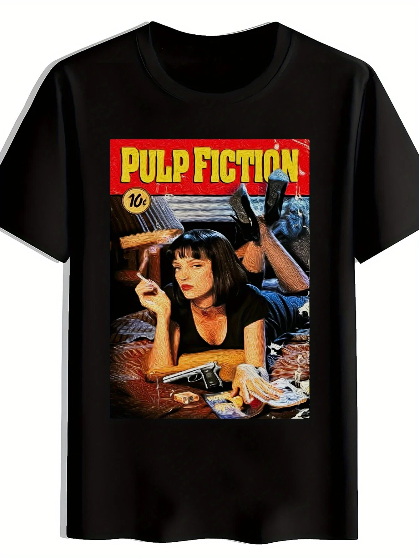 تي شيرت رجالي برسومات Pulp Fiction باللون الأسود كاجوال برقبة دائرية مع تصميم فيلم مميز خفيف الوزن للصيف للاستخدام اليومي #1