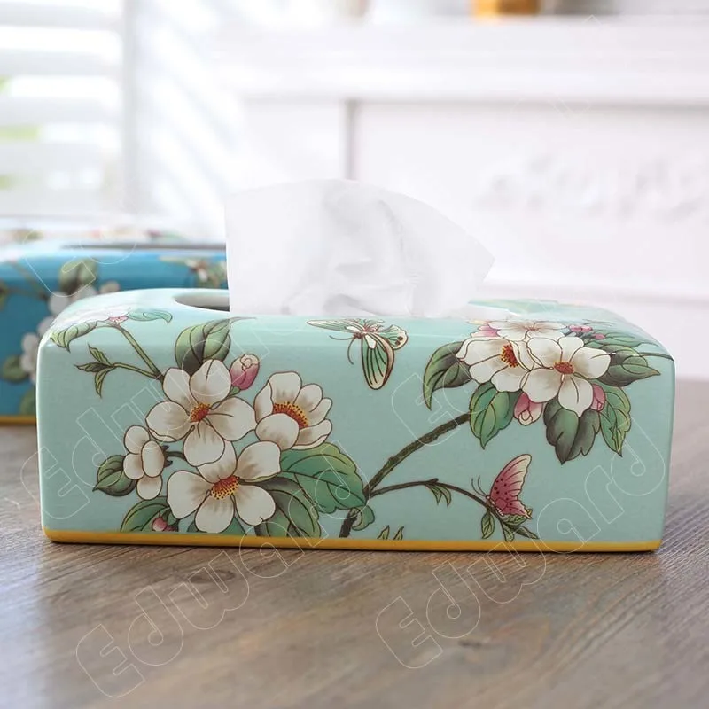 

Originality Tissue Box Ceramic Household Living Room Coffee Table Ceramic Paper Drawer StorageRetro Pattern Style Tissue Boxes