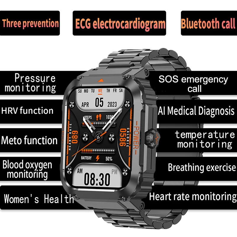 

Новинка 2023 года, ЭКГ + HRV, Bluetooth-вызов, умные часы, пульсометр, SpO2, мониторинг артериального давления, MET, тест состава тела, SOS, спортивные часы