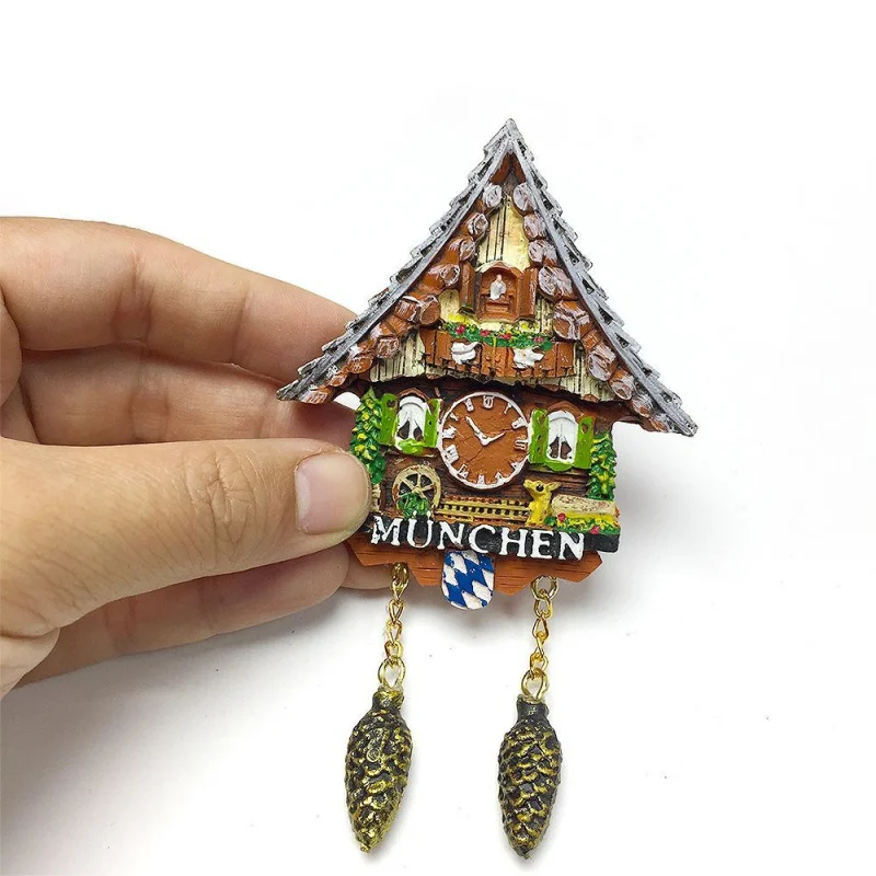 

German Black Forest Area Creative Wooden House Cuckoo Clock Magnetic Fridge Magnet High-End Home Decoration