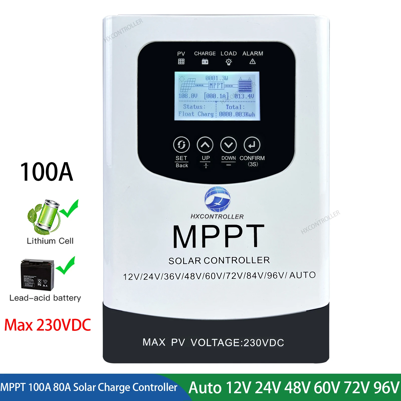 controlador de carga do sistema solar mppt corrente ajustavel alta qualidade 4800w 9600w 100a 230v dc 12v 24v 48v 60v 72v 96v 01