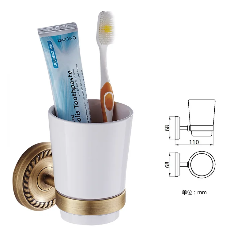 new Simple retro toothbrush cup holder brass antique Wall hanging antique ceramic cup bathroom pendant mouthwash cup toothbrush