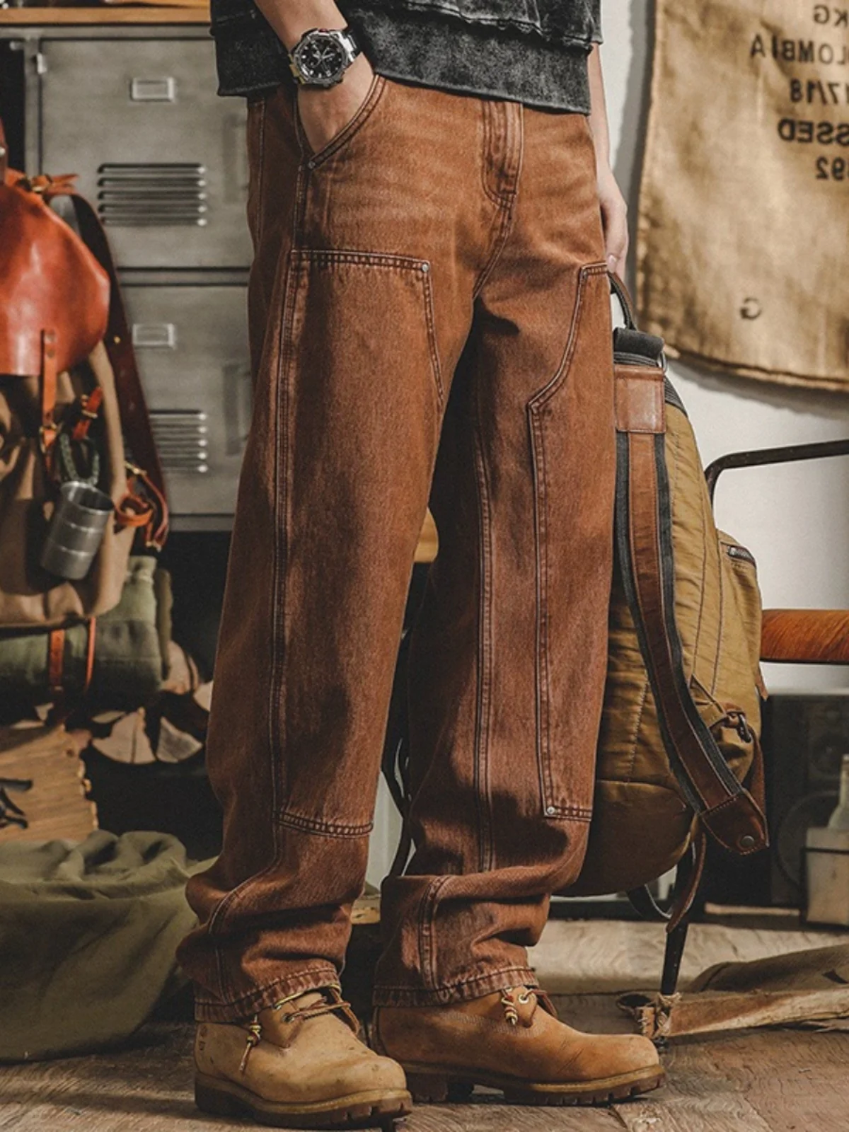 

Classic American Sle Men's Jeans Straight Leg Workwear Trousers Loose Fit Autumn Trendy Brand mid Waist Zipper Casual