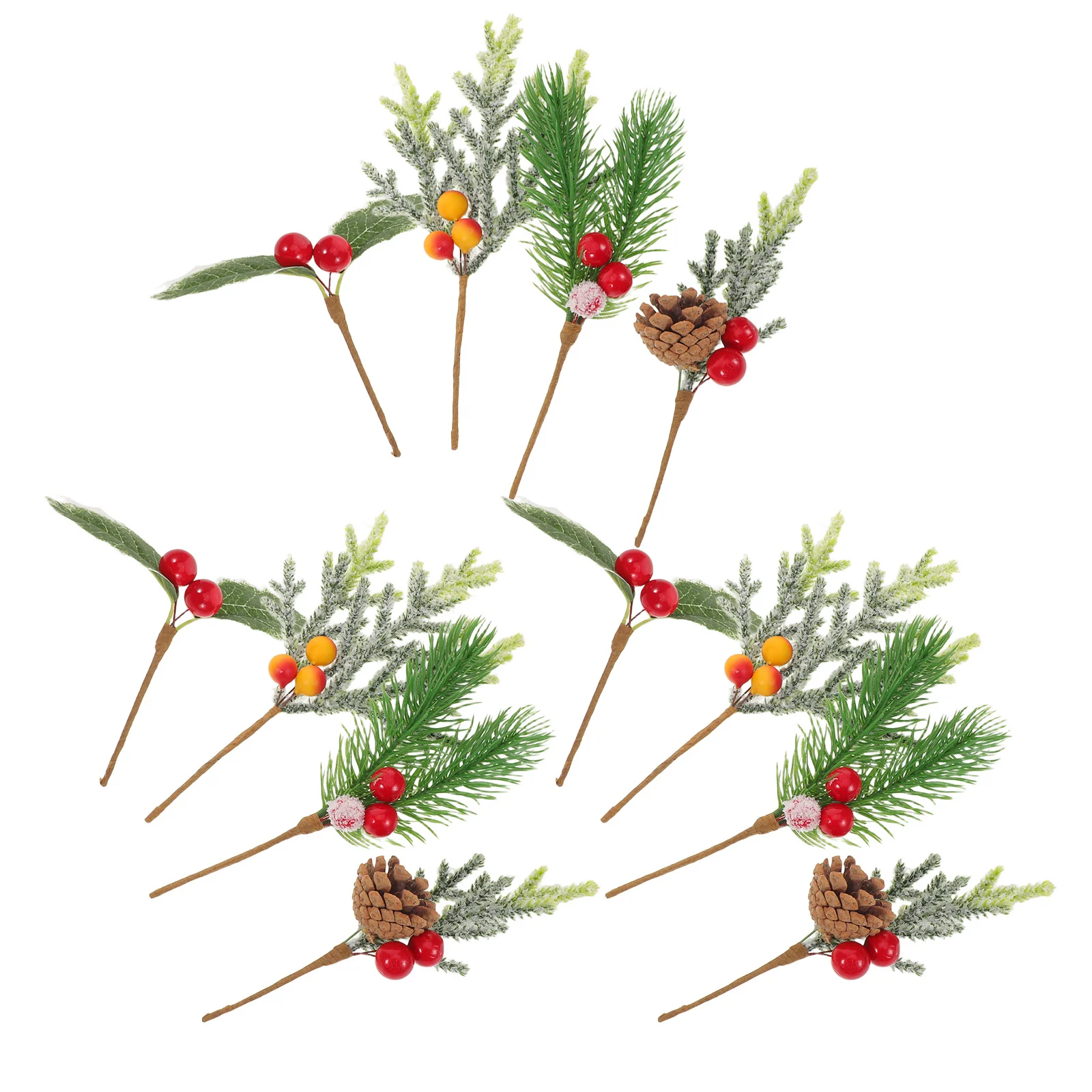 

12Pcs Frosted Artificial Pine Needles Branches Red Berry Stems Mini Pine Cones Christmas Picks Wreath Making Supplies Holiday