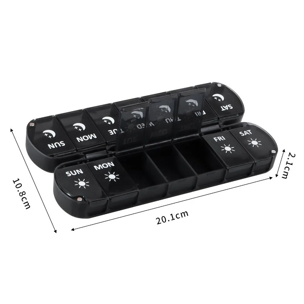 New Foldable Design Weekly Pill Case Airtight 14 Grids Pill Organizer 2 Times A Day AM PM Labels Medicine Box Home Gadgets