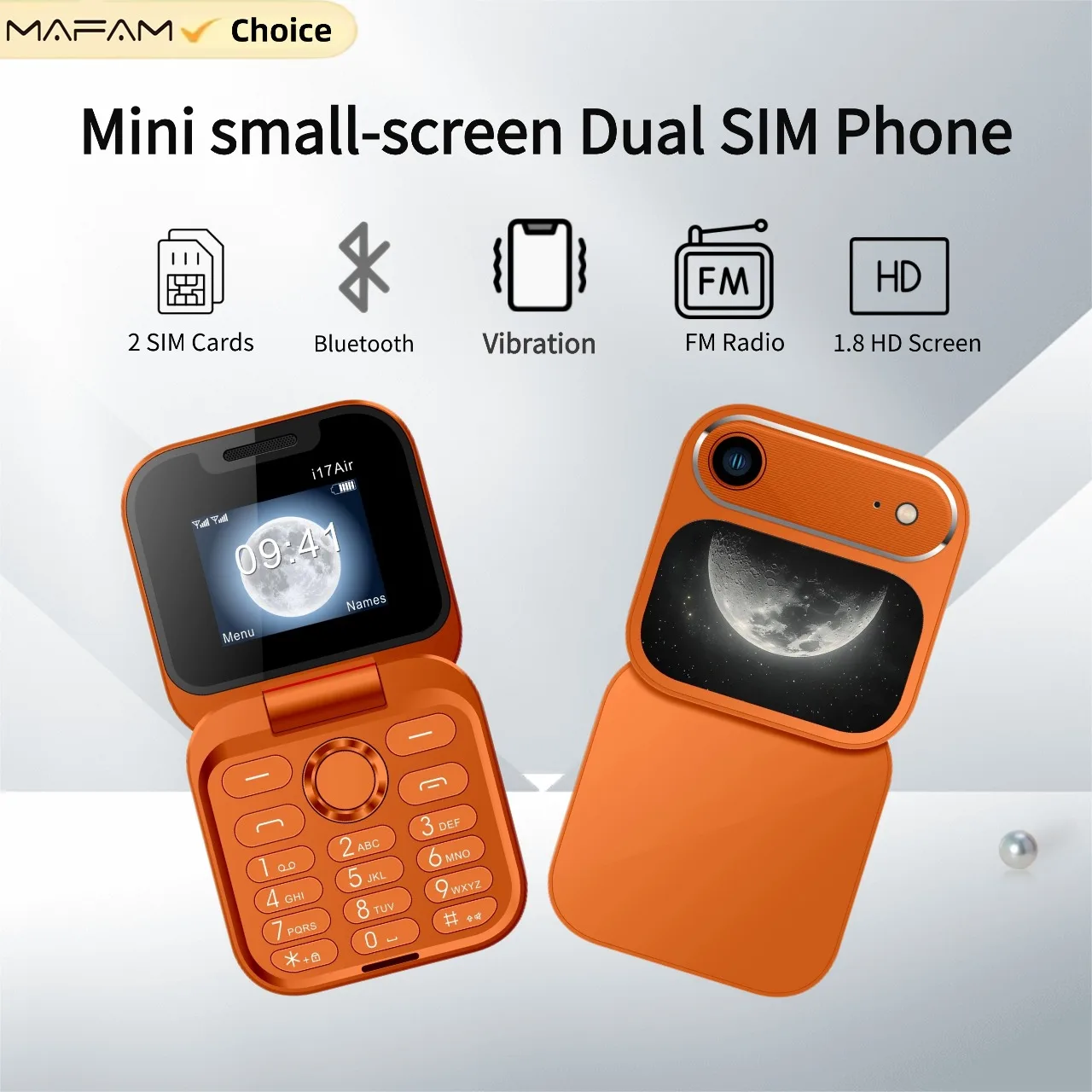 MAFAM i17 Air Mini Flip Kids Phone Senior Phone Portable Cute Magic Voice Push Button Dual SIM Blacklist Clamshell Lady's Phone