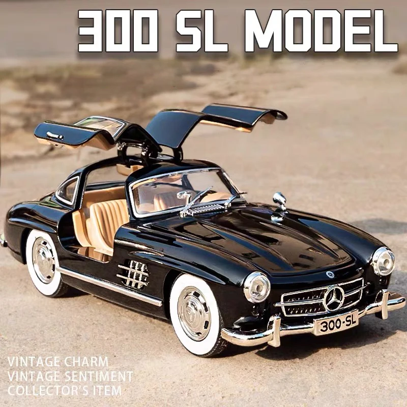 1:24 Scale Car Model Mercedes Benz 300SL Alloy car Model Classic Vintage Diecast Metal Sound Light Collecties Childrens Toy Gift