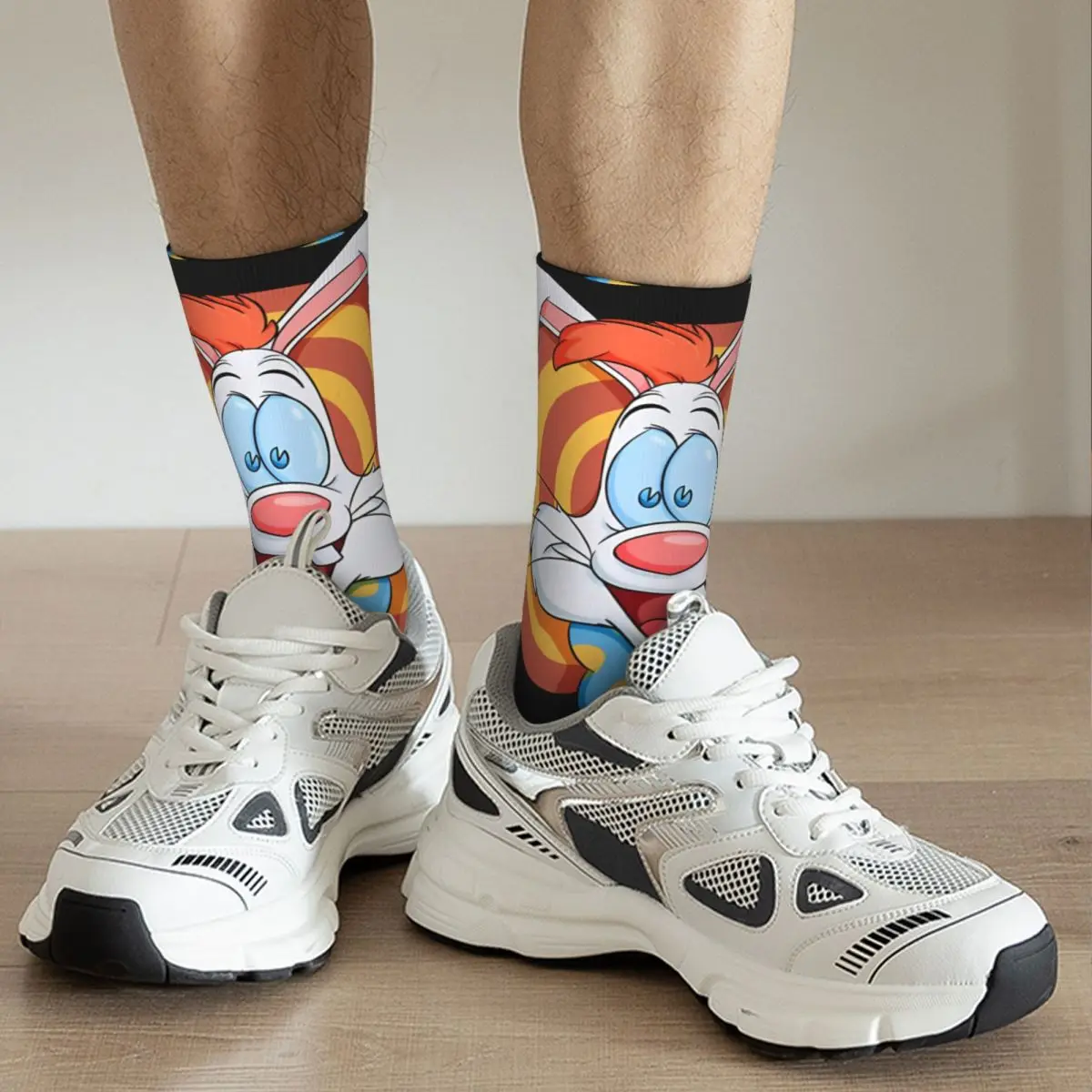 Funny Crazy compression Fun Sock for Men Hip Hop Vintage W-Who Framed Roger Rabbit Cartoon Happy Seamless Pattern Printed