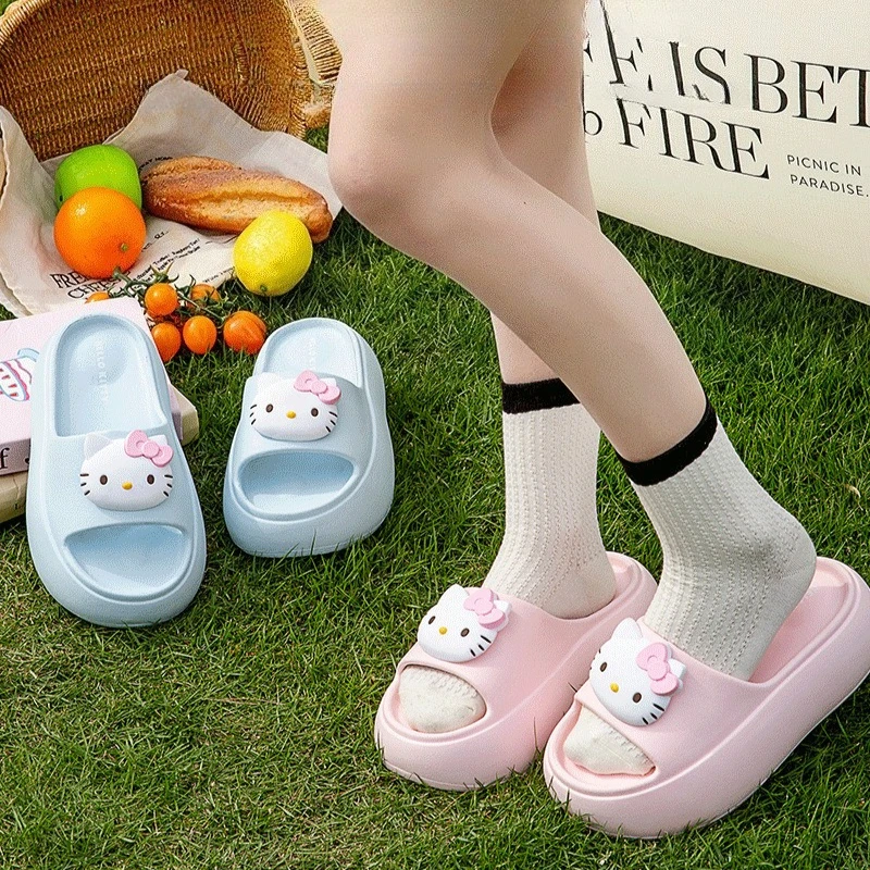 

Summer Sanrios Hello Kitty Girl Slippers Anime Thick Eva Sole Anti Slip Home Bathroom Slipper Student Indoor Soft Comfor Sandals