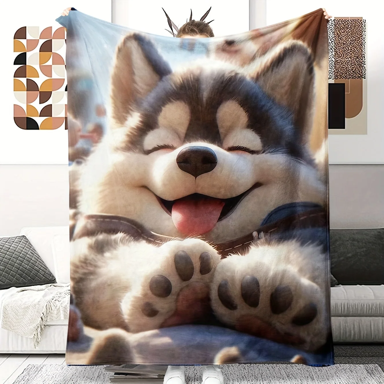 Adorable manta para cachorros Husky: decoración suave, acogedora y elegante para máxima comodidad en el hogar y regalo ideal para los amantes de los perros