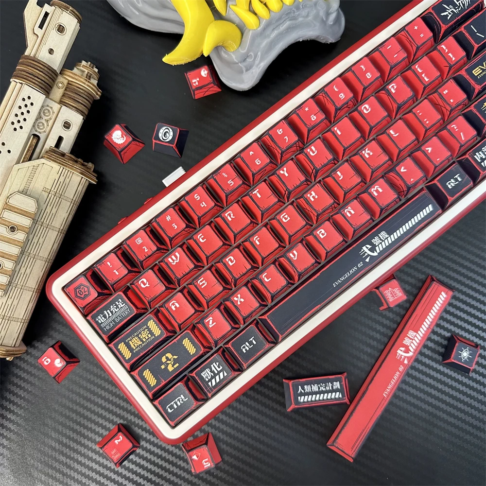 Manga Mecha Style PBT Keycaps Set,137 Keys Red Custom Cherry Profile Doubleshot Keyboard caps For MX Mechanical Keyboard