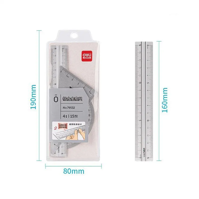 4 in 1デリメタルルーラー文具セットアルミ合金多機能組み合わせルーラー三角形分度器合金図面
