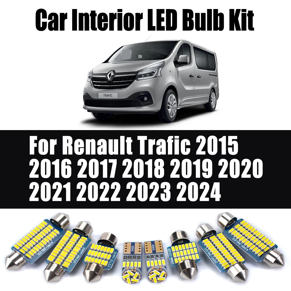 

12 шт. Canbus для Renault Trafic 2015- 2020 2021 2022 2023 2024 светодиодный внутренний светильник для чтения, купольный светильник для багажника, комплект аксессуаров