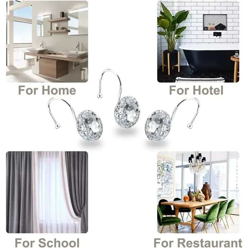 【Big deal】24PCS Shower Curtain Hooks Rings For Bathroom,Acrylic Decorative Rhinestones Shower Curtain Rings Hangers