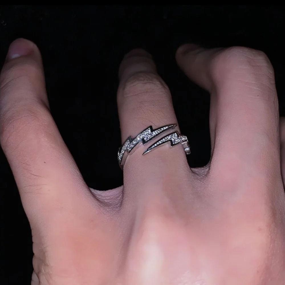 Simple Silver Color Lightning Style Women Ring Adjustable Open Ring Fashion Simple Party Jewelry Accessories